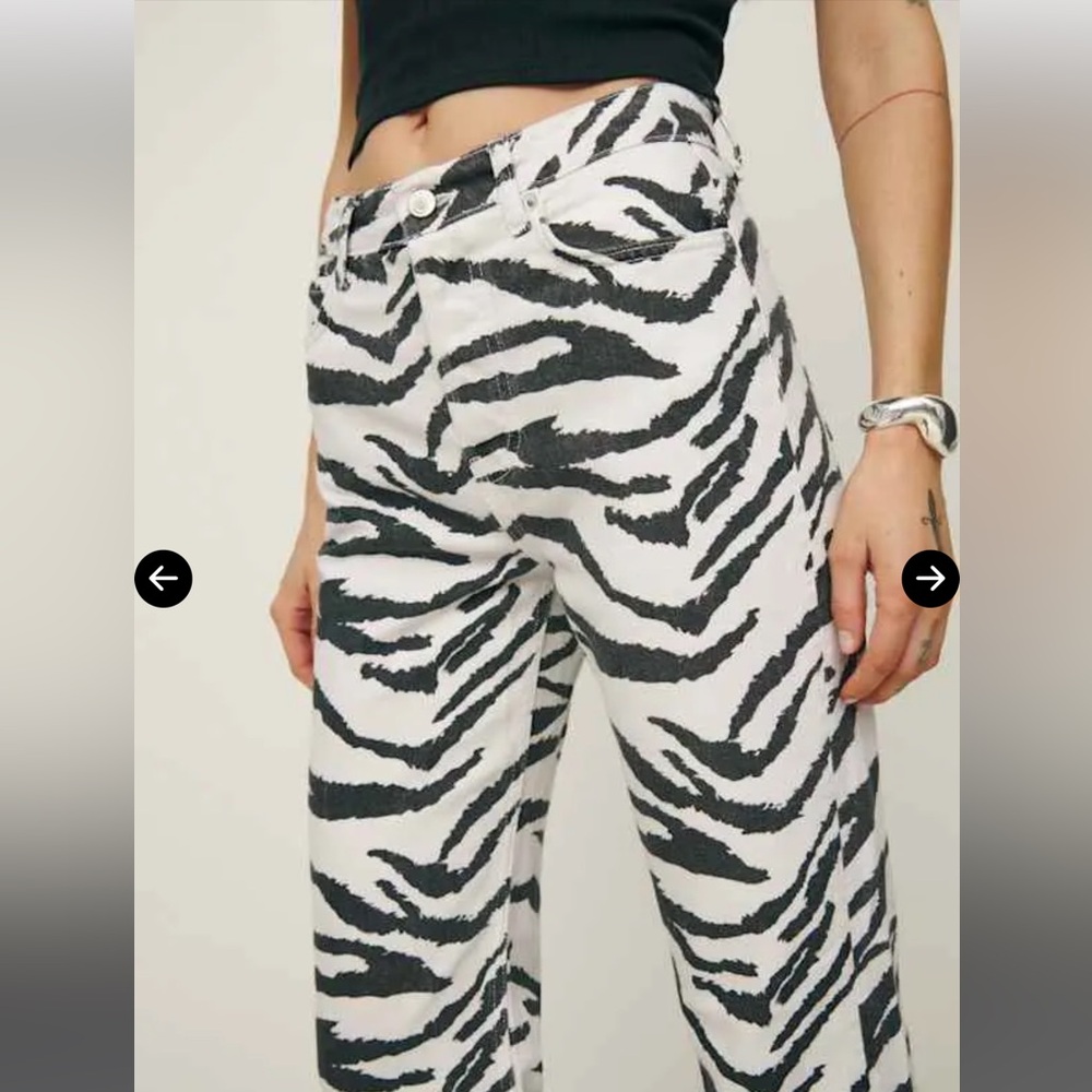 Reformation‎ Cynthia Zebra Print High Rise Straight Jeans - Picture 2 of 9